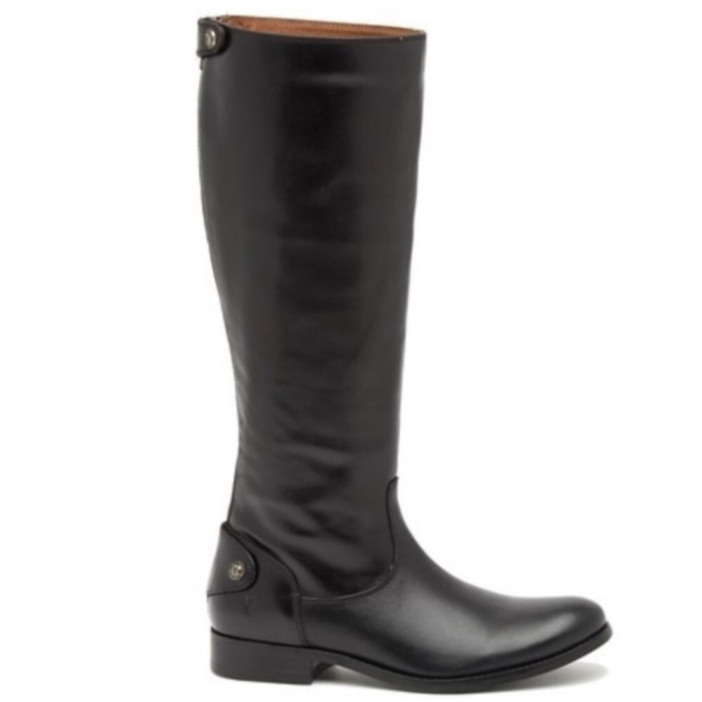 FRYE Melissa Button Back Zip Black Leather Knee High Boots